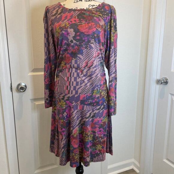 ANTHROPOLOGIE MINI DRESS RUCHED PURPLE /PINK SZ L ECLECTIC COTTAGECORE NEW - Picture 12 of 16